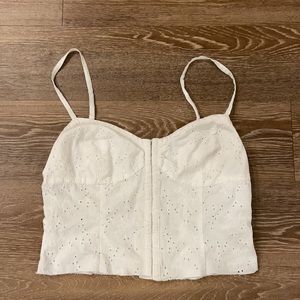cropped corset tank top white with floral pattern G by Guess